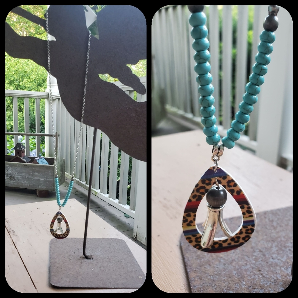 Boho Hippie Southwestern leopard Squash Blossom Beaded necklace